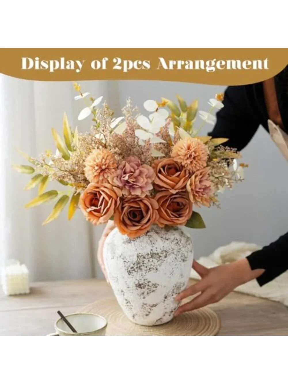 Realistic Faux Silk Flower Bouquet - Vibrant Centerpiece for Home Decor